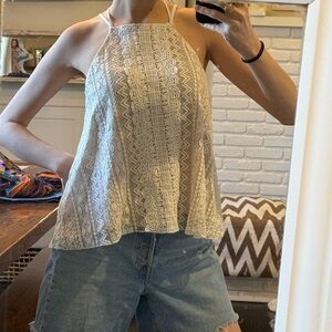 Aqua XS White Lace Halter Top